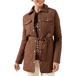 Talbots Belted Quilted Snap Button Shirt Jacket Brown Size 3X